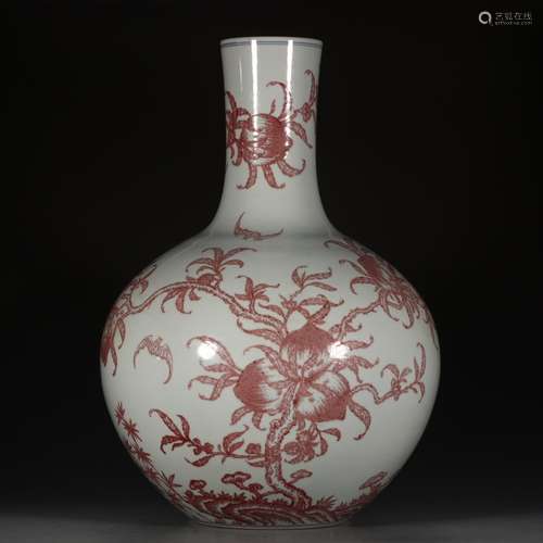 A Chinese Underglazed Red Peach Painted Porcelain Vase