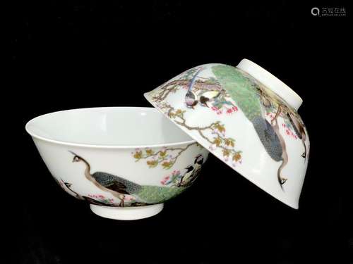 A Pair of Chinese Enamel Flower&Bird Pattern Porcelain Bowl