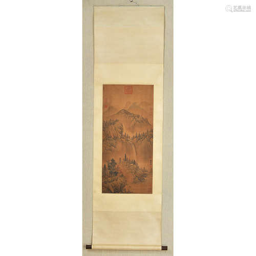 A Chinese Painting Silk Scroll, Wang Meng Mark