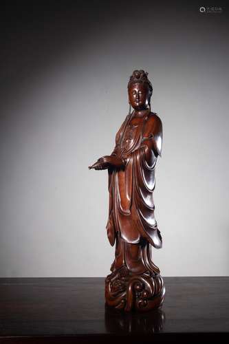 A Chinese Carved Boxwood Guanyin Statue