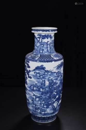 A Chinese Blue and White Horse Painted Porcelain Vase