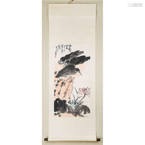 A Chinese Eagle Painting Scroll, Li Kuchan Mark