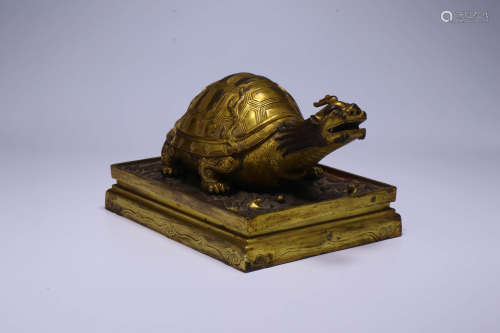 A Chinese Gild Copper Dragon Turtle Ornament