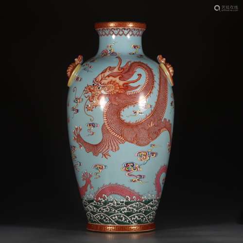 A Chinese Blue Famille Rose Dragon Pattern Porcelain Vase