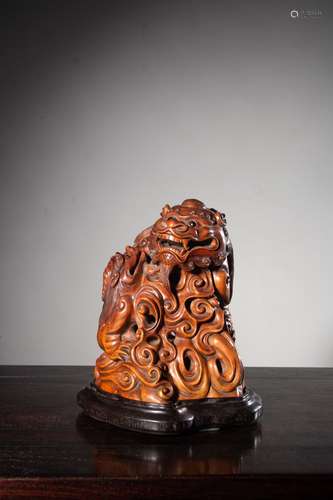 A Chinese Carved Boxwood Lion Shaped Aromatherapy