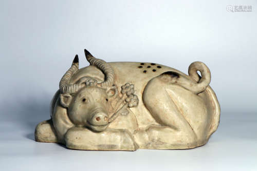A Chinese Glazed Porcelain Ox Ornament
