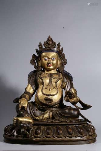 A Chinese Gild Copper Statue of Yellow Fortune God