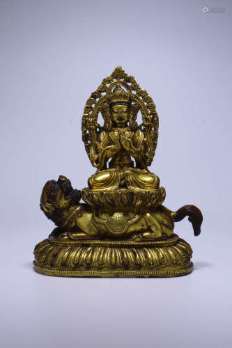 A Chinese Gild Copper Manjusri Bodhisattva Statue