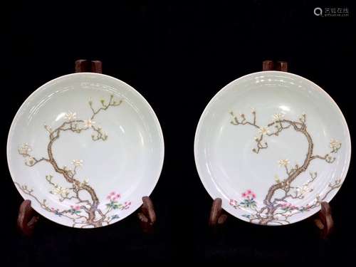 A Pair of Chinese Enamel Floral Porcelain Plates