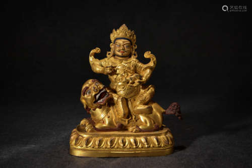 A Chinese Gild Copper Statue of Lion Zambala