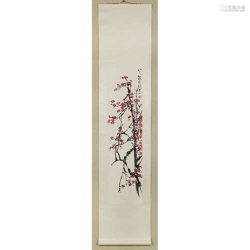 A Chinese Plum Blossom Painting Scroll, Qi BaishiMark