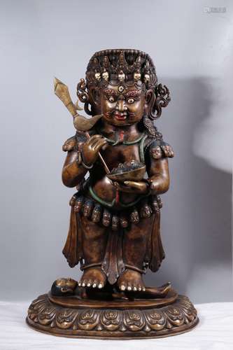 A Chinese Painted Copper Mahākāla Statue