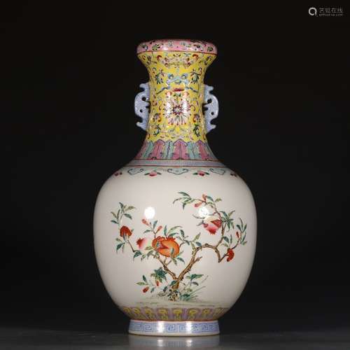 A Chinese Famille Rose Floral Porcelain Double Ears Vase