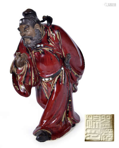 劉澤棉(國大師) 石灣窯紅釉鐘馗瓷塑