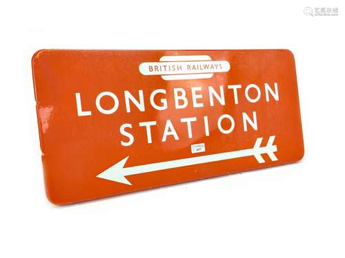 A NORTH EASTERN RAILWAYS OBLONG POINTER SIGN - LONGBENTON STATION