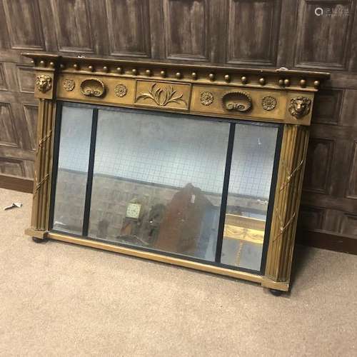 A VICTORIAN GILTWOOD OBLONG OVERMANTEL WALL MIRROR