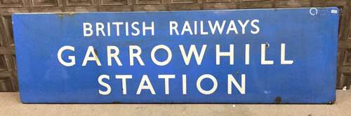 A SCOTTISH RAILWAYS LARGE RUNNING IN ENAMEL SIGN - GARROWHILL STATION