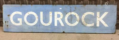 A SCOTTISH RAILWAYS LARGE RUNNING IN ENAMEL SIGN - GOUROCK