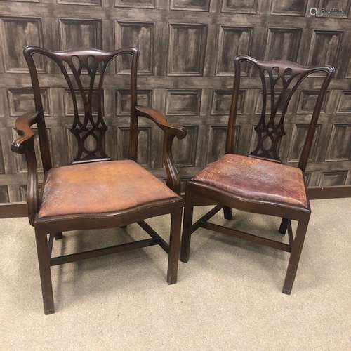 A SET OF EIGHT MAHOGANY DINING CHAIRS OF CHIPPENDALE DESIGN