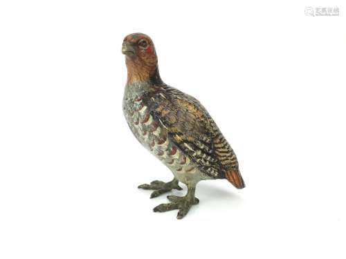 A COLD PAINTED BRONZE FIGURE OF A PARTRIDGE