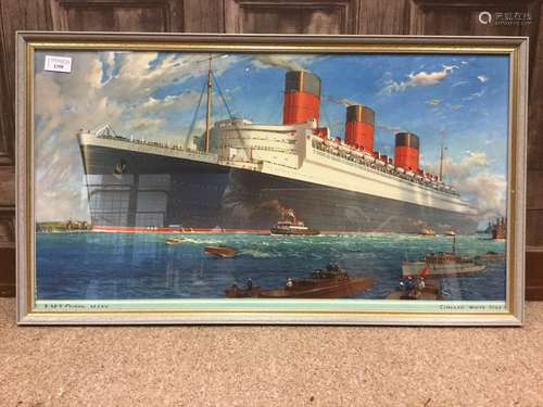 A CUNARD POSTER DEPICTING THE RMS QUEEN MARY