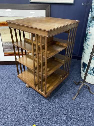 A VICTORIAN OAK REVOLVING BOOKCASE