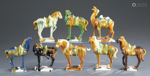 8 Chinese Tang dynasty style horses and camel.