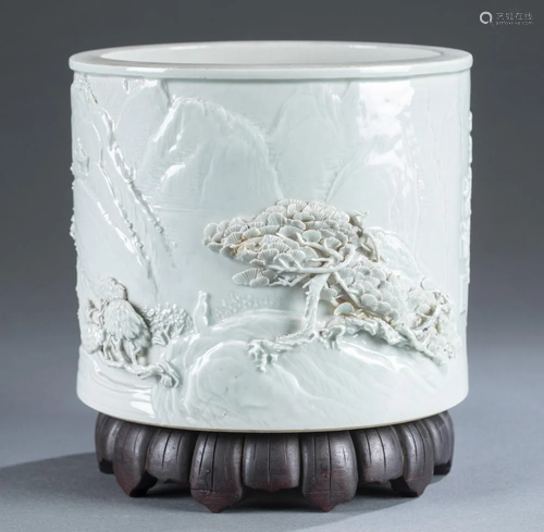 Chinese celadon porcelain brush pot.