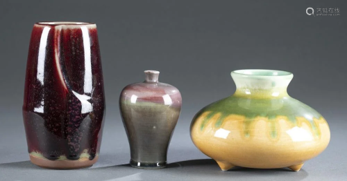 3 Chinese drip glaze ceramic vases.