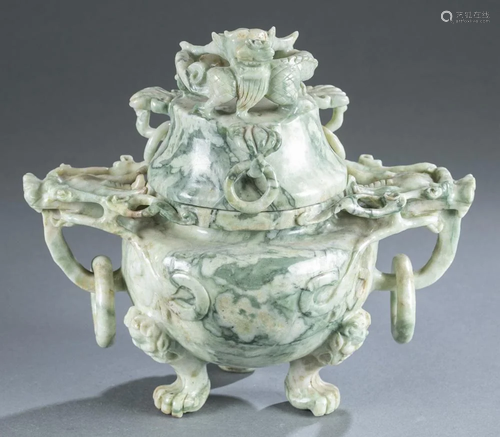 Large Chinese hardstone dragon censer.