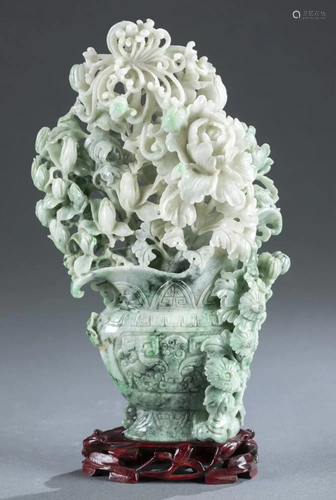 Large Chinese jade carving of flowers.