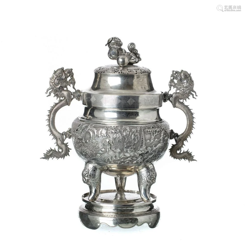 Chinese silver dragon censer, 19th