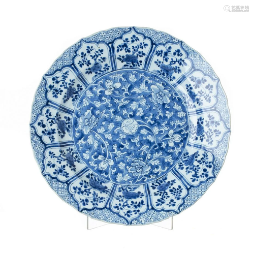 Large Chinese porcelain lotus plate, Kangxi