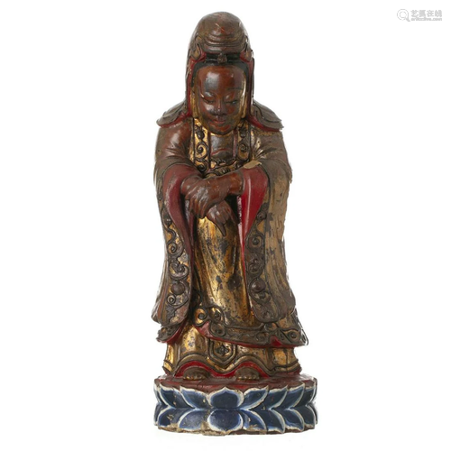 Chinese red gilt lacquered Guanyin, 19th