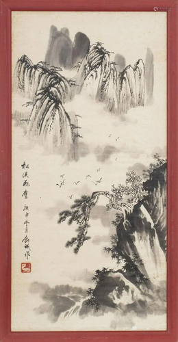 CHINESE SCHOOL 20thC - Pair of ink landscape…