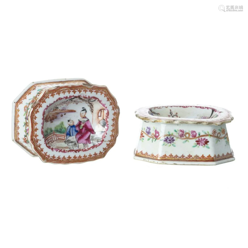 Pair of Mandarin Chinese Porcelain Salt Cellars,