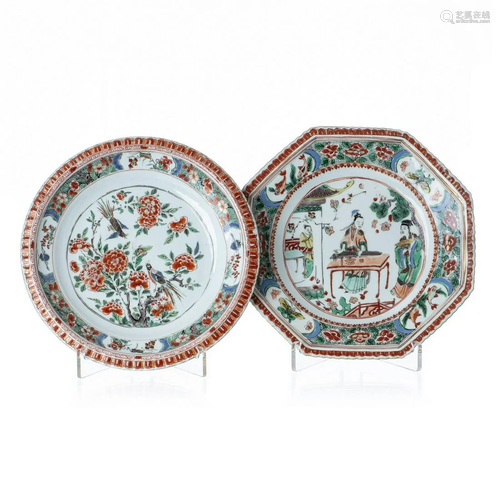 Two famille-verte plates in Chinese porcelain, Kangxi