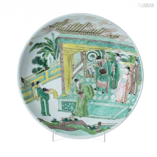 Large Chinese porcelain figural famille-verte plate,