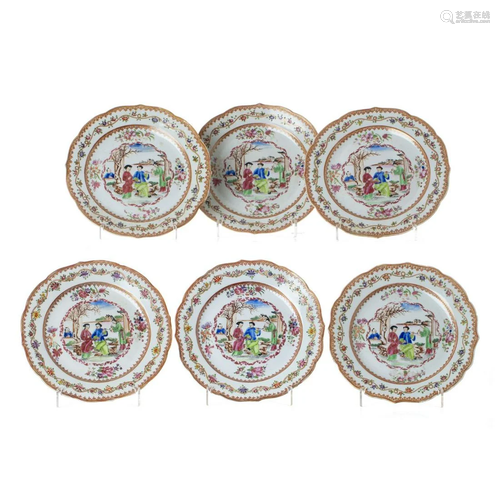 Six 'Mandarin' plates in Chinese porcelain, Qianlong