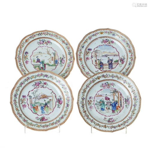 Four 'Mandarin' plates in Chinese porcelain, Qianlong