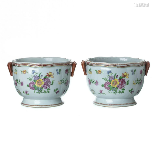 Pair of Chinese porcelain famille-rose wine c…