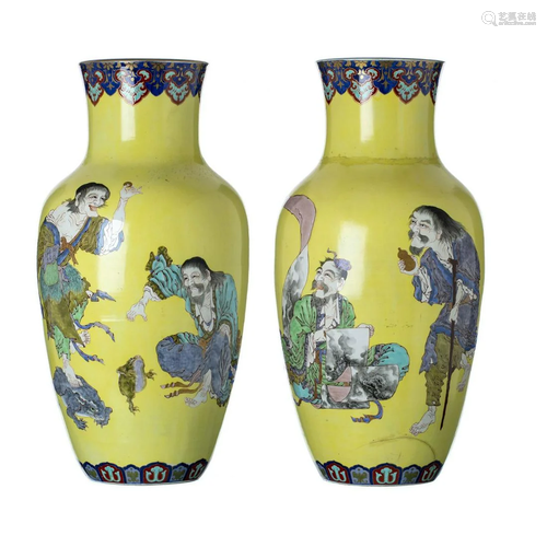 Pair of large Japanese Chan Chu vases