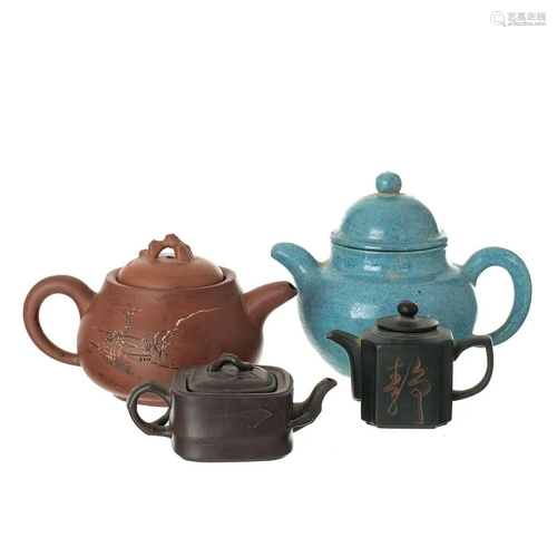 Four Yixing ceramic teapots