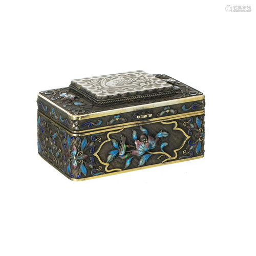 Chinese silver gilt enamelled jade box