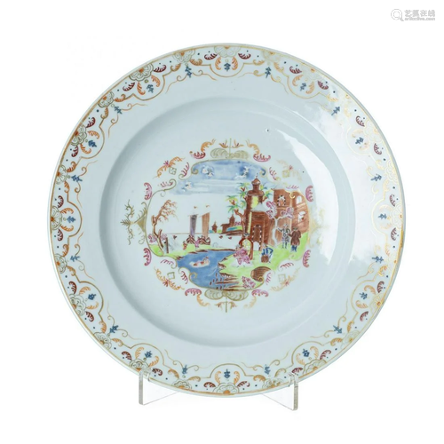 Large Chinese export Meissen type plate, Qianlong