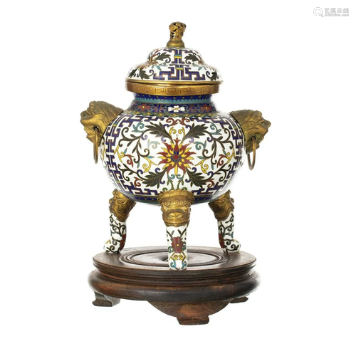 Chinese Cloisonne tripod censer, Minguo