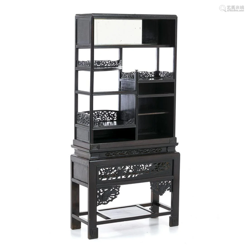 Two-module Chinese hongmu bookcase