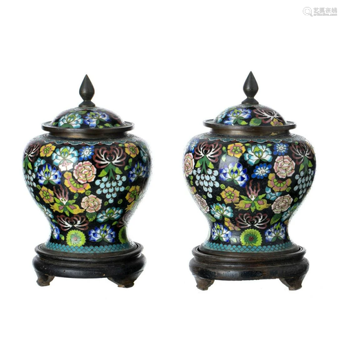 Pair of cloisonÃ© metal pots, Mingu