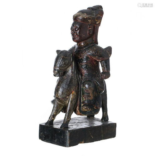 Chinese lacquered horserider carving