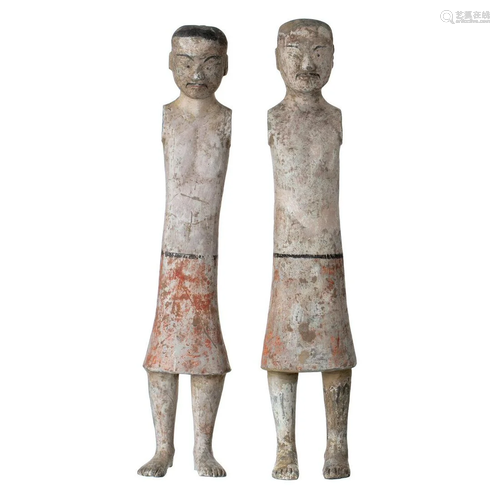 Two chinese terracotta attendant figures, Ming